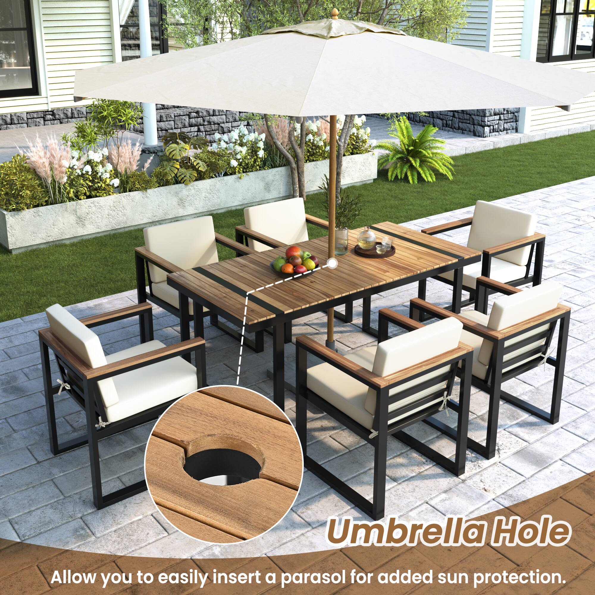 Umbrella Hole  
Allow you to easily insert a parasol for added sun protection.