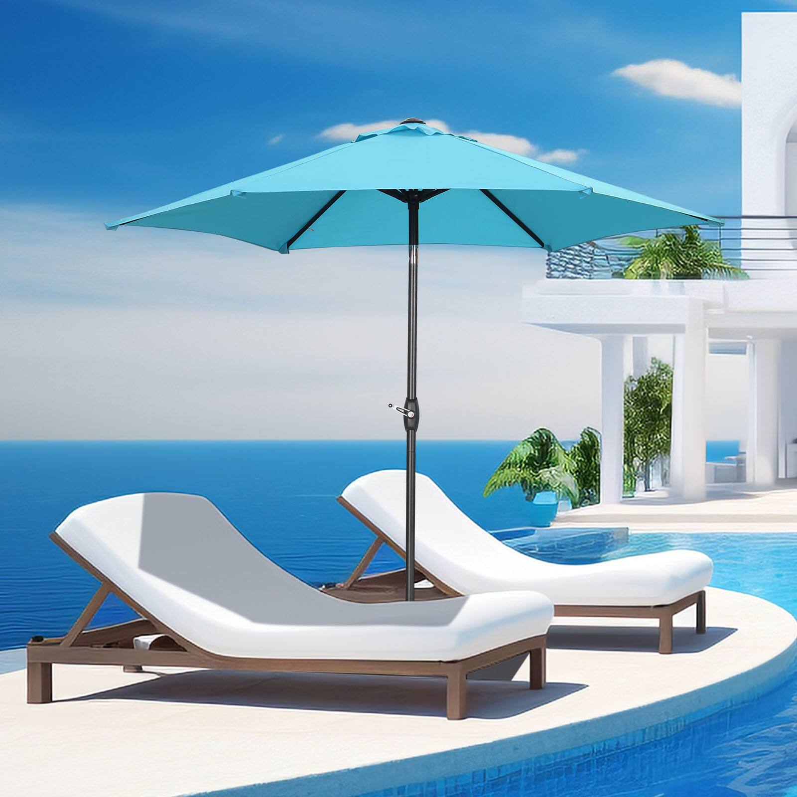 Left. Ainfox - Ainfox 9ft Patio Umbrella Outdoor Market Umbrella UV Protection Sturdy Frame W/Easy Crank - Blue.