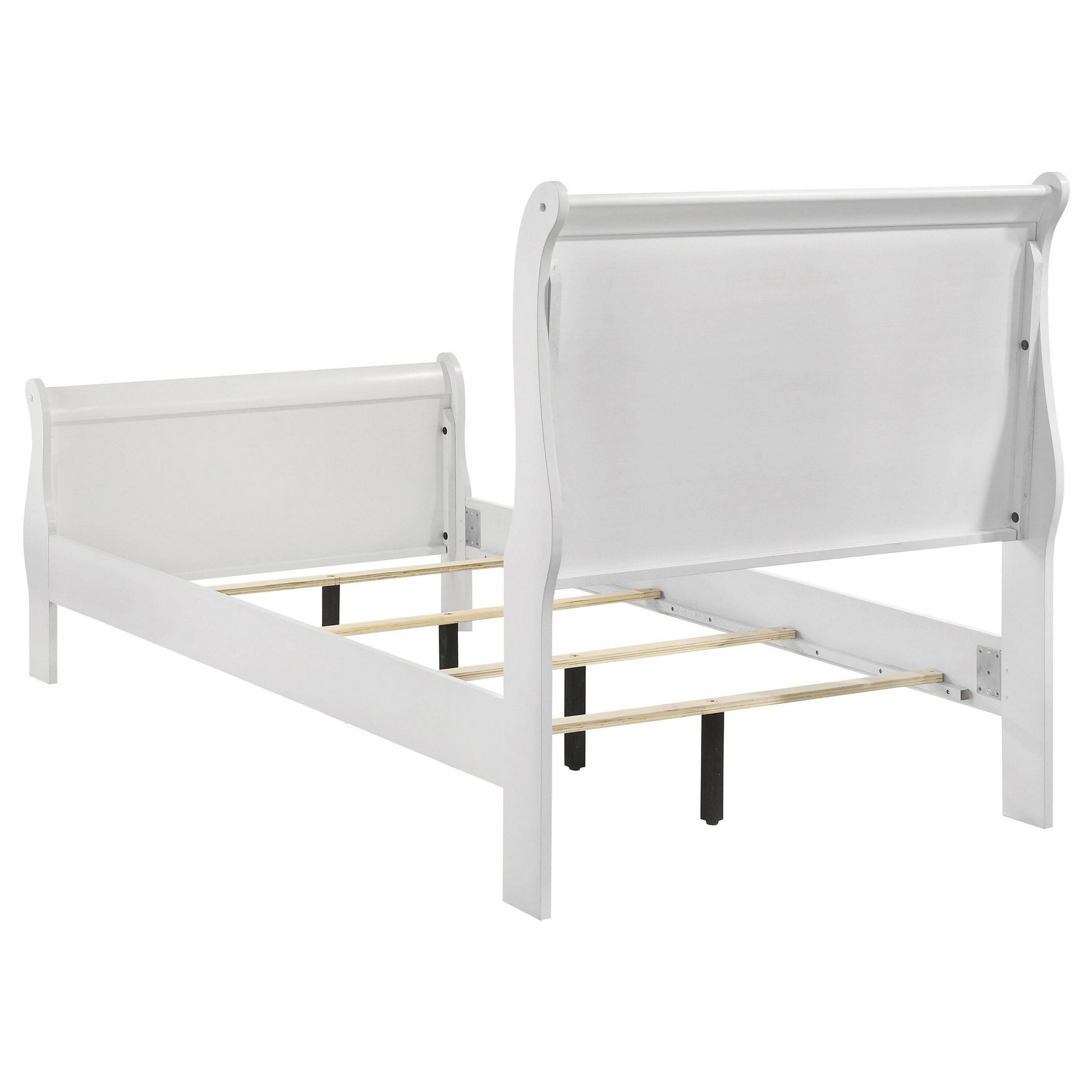 Alt View 2. Manhattan Lane - Nim Twin Size Bed, Sleigh Panel Headboard Design, White, Low Profile - White.