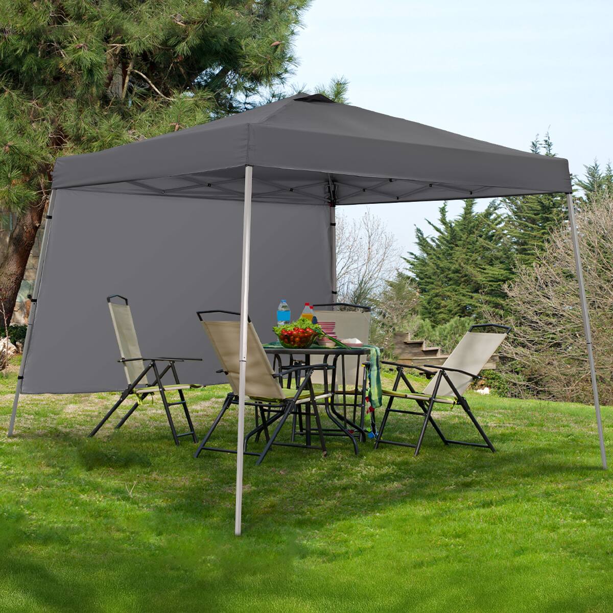 Alt View 1. Ainfox - Ainfox Slant leg 10x10ft Pop Up Canopy with 1 Side Wall - Dark gray.