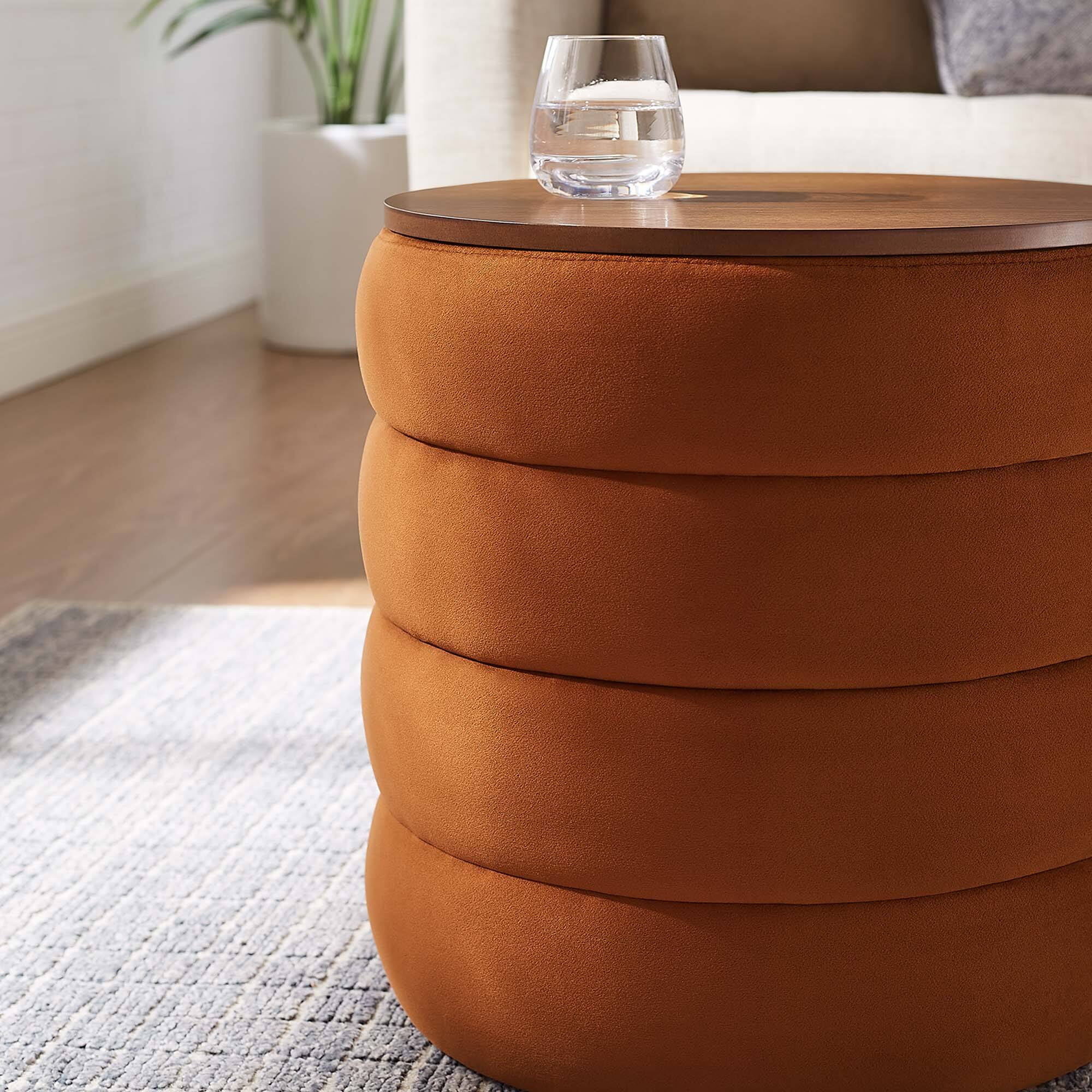 Alt View 2. Modway - Mezzo Round Performance Velvet Storage Ottoman by Modway - Rust.