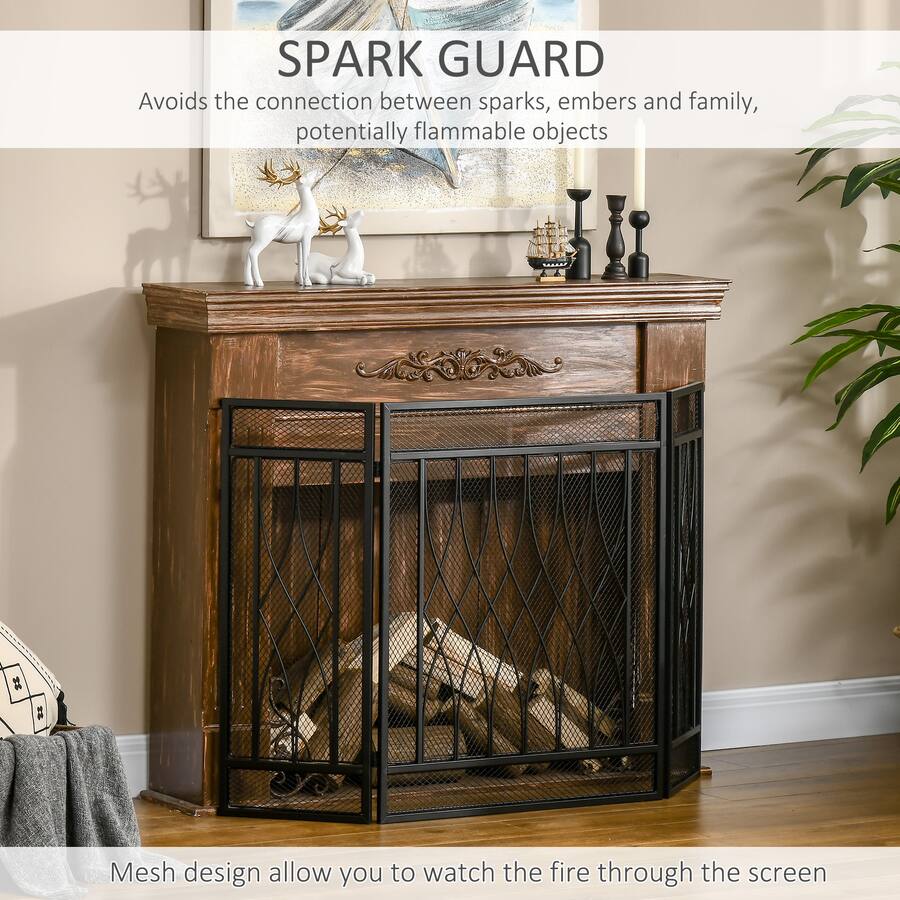 Homcom 3 Panel Folding Fireplace Screen, Metal Mesh Fire Spark Guard ...