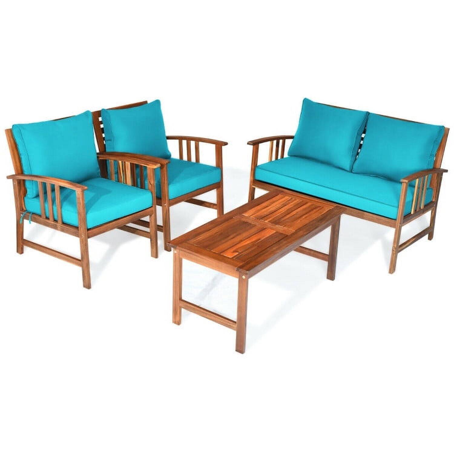 Alt View 1. Pefilos - Indoor Dining Room Patio Furniture Set 4 Piece, Pool Lounge Chairs with Coffee Table,Wooden Patio Furniture - Blue.