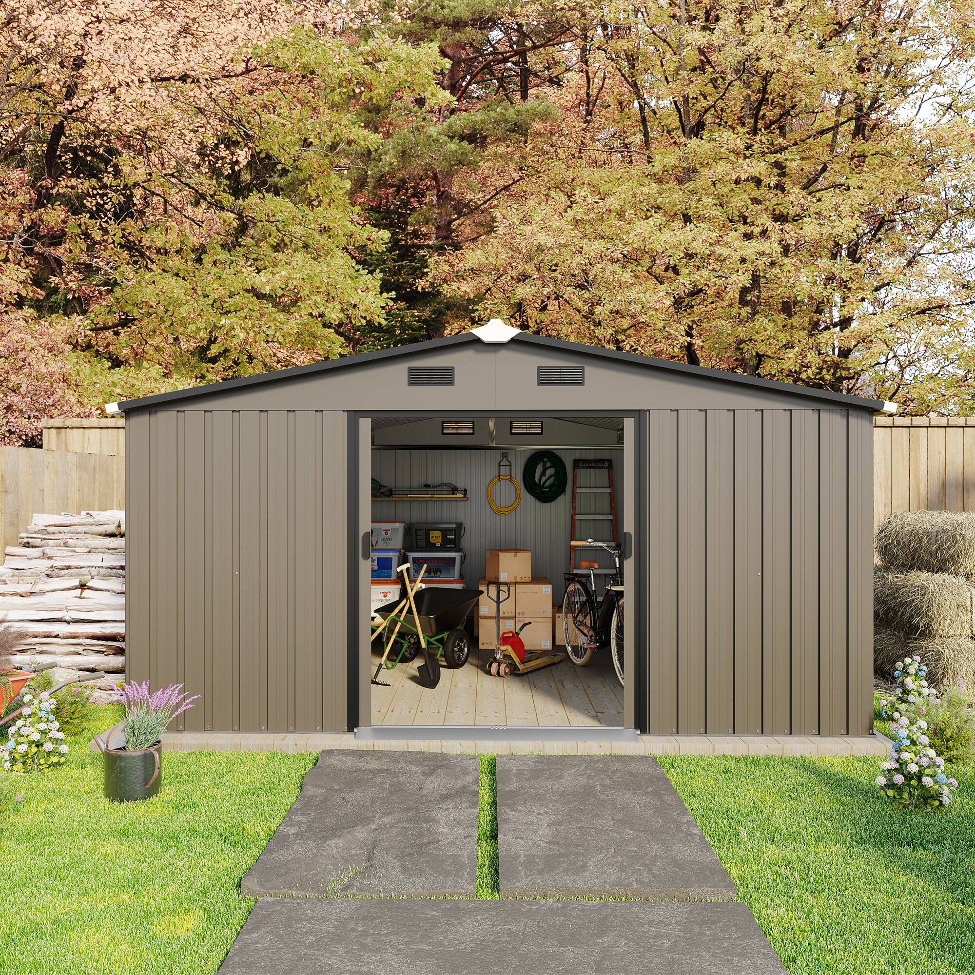 Alt View 7. APRILSOUL - 10 x 12 ft color steel plate surface protective film storage sheds - Brown.