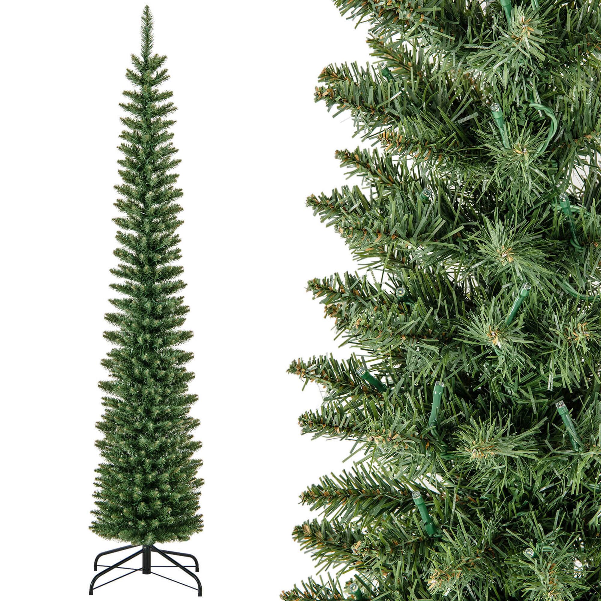 Alt View 9. Costway - Costway 7 FT Pre-Lit Pencil Christmas Tree with 200 LED Lights & 499 Branch Tips Party - Green.