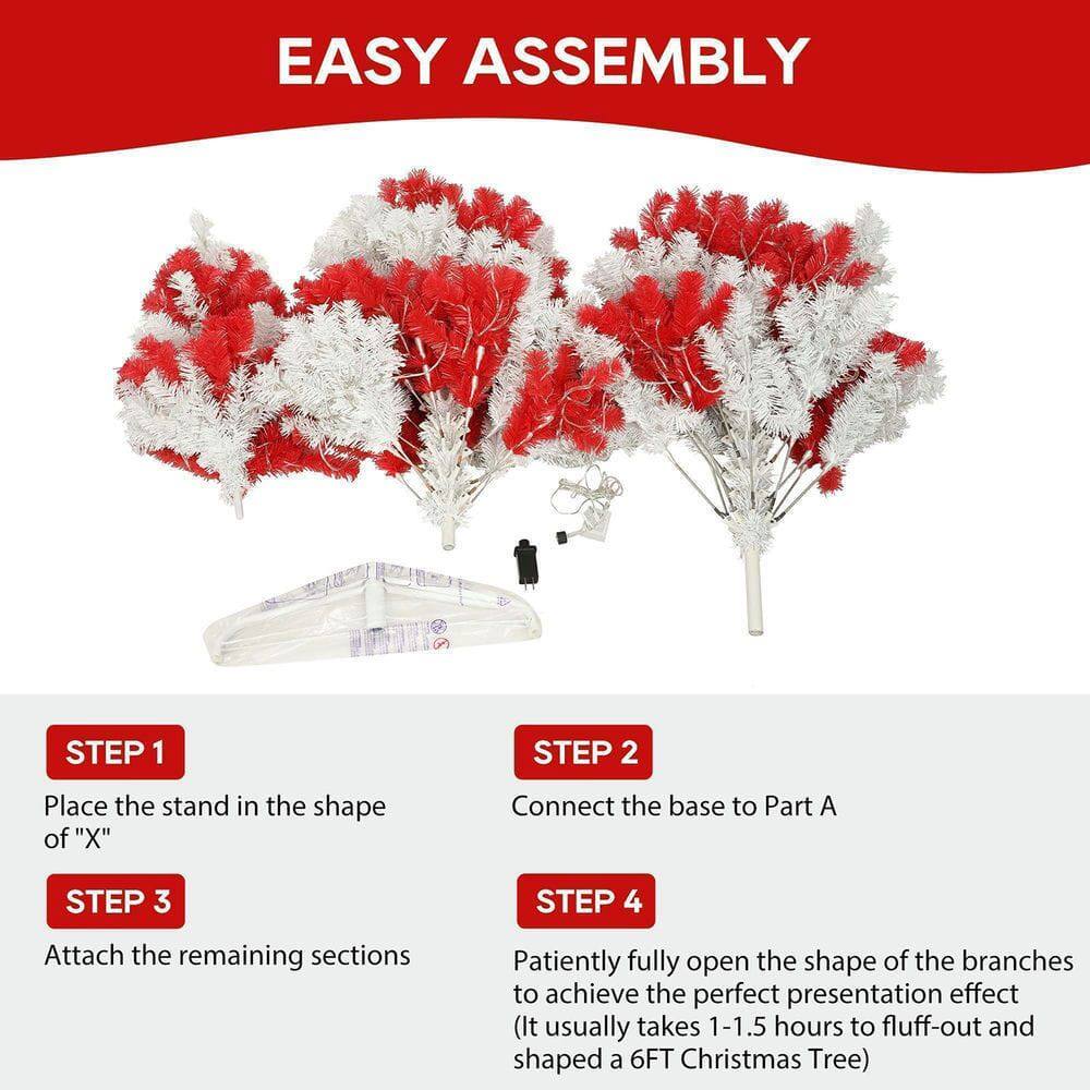 EASY ASSEMBLY

STEP 1
Place the stand in the shape of "X"

STEP 2
Connect the base to Part A

STEP 3
Attach the remaining sections

STEP 4
Patiently fully open the shape of the branches to achieve the perfect presentation effect (It usually takes 1-1.5 hours to fluff-out and shaped a 6FT Christmas Tree)