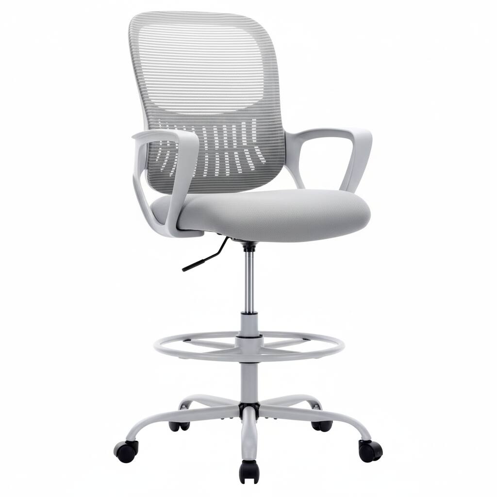 AOITUN - Tall Drafting Chair for Long Work, Adjustable Height with Foot Ring, Black Mesh Seat with Arms, 400 lb Capacity - Gray