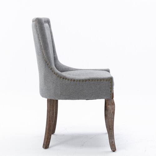 Alt View 2. LUCKY ONE - Assembled Ultra Side Dining Chair Set of 2 Thickened Fabric Chairs with Solid Wood Legs Bronze Nailhead - Gray.
