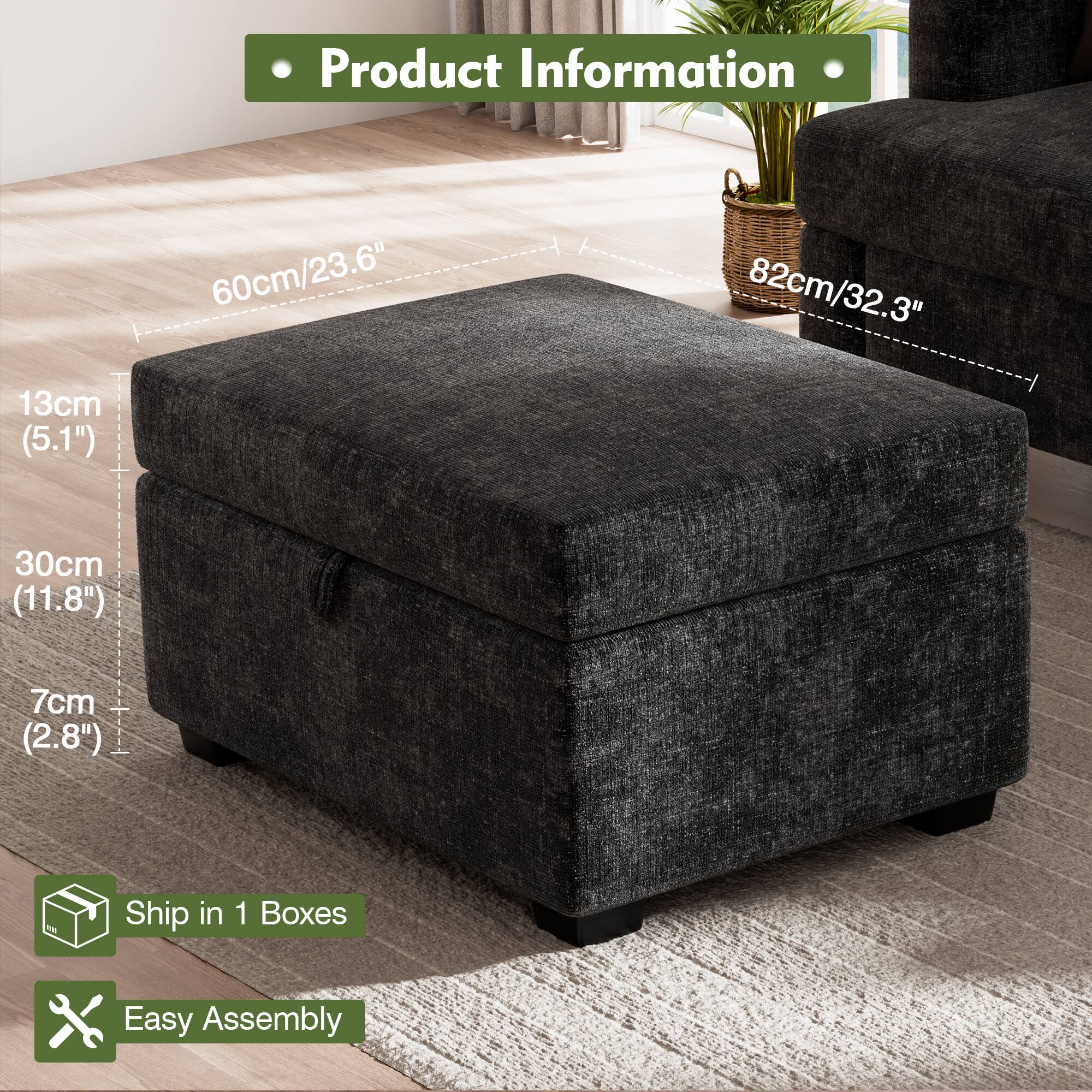 Product Information: 60cm/23.6", 82cm/32.3", 13cm (5.1"), 30cm (11.8"), 7cm (2.8")
Ship in 1 Boxes
Easy Assembly