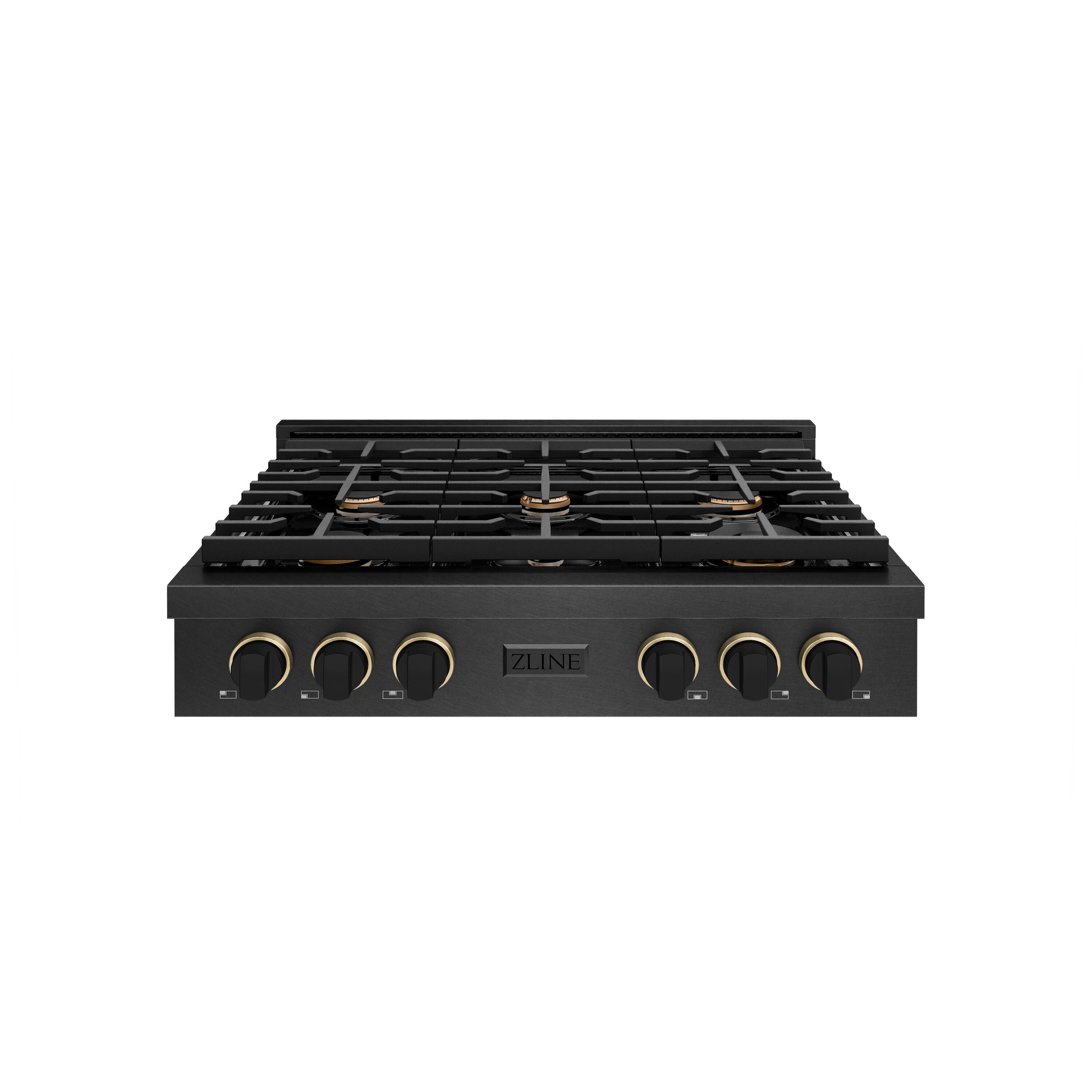Front. ZLINE - Designer 36 in. 6 Burner Paramount Gas Rangetop in Black Satin Steel with Black and Bronze Accents (SRTBSZ-36-MBCB) - Black Satin Stainless Steel.