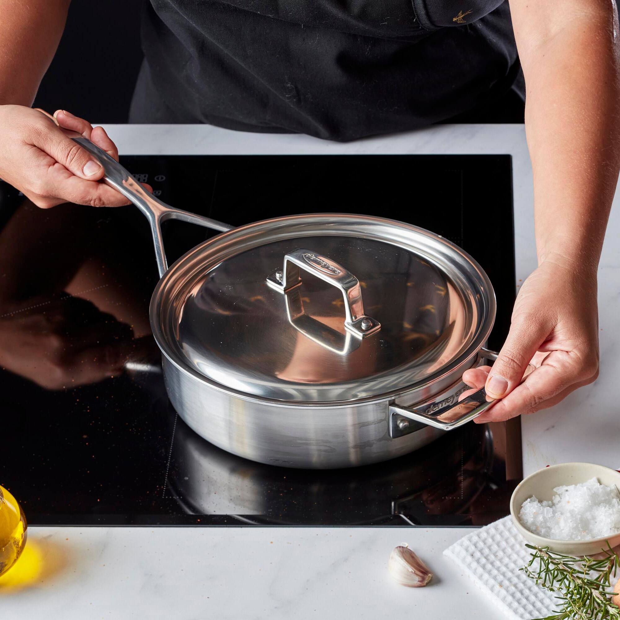 Alt View 1. Demeyere - Demeyere Essential 5-ply 3-qt Stainless Steel Saute Pan with Lid - Stainless Steel.