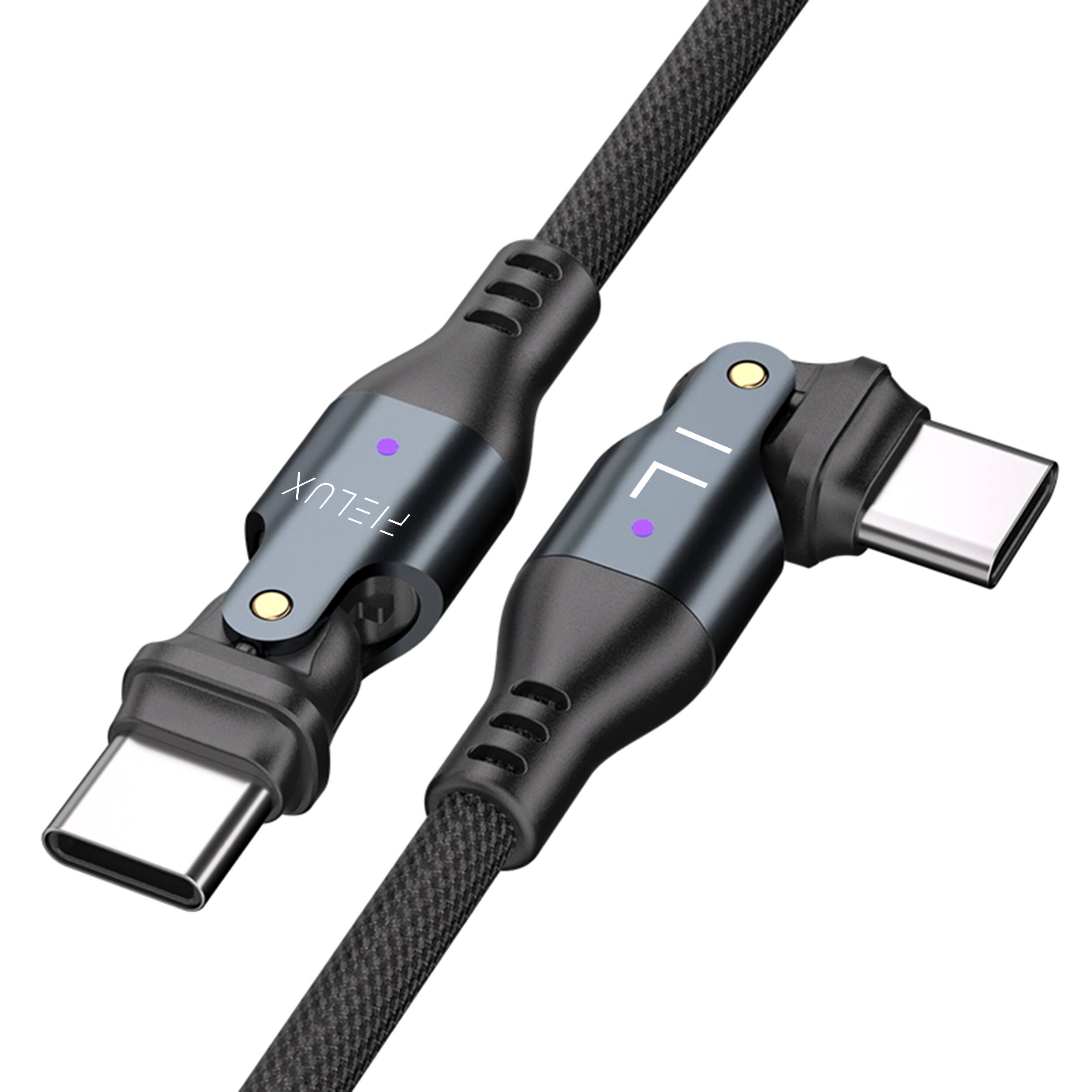 Front. FIELUX - FIELUX 240W USB-C to USB-C 180° Rotating Charging Cable 6ft - Black.