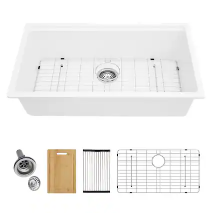 Front. Lordear - 30x19x10 Inch White Granite Composite Undermount kitchen Sink Single Bowl Quartz Workstation kitchen Sink - White.