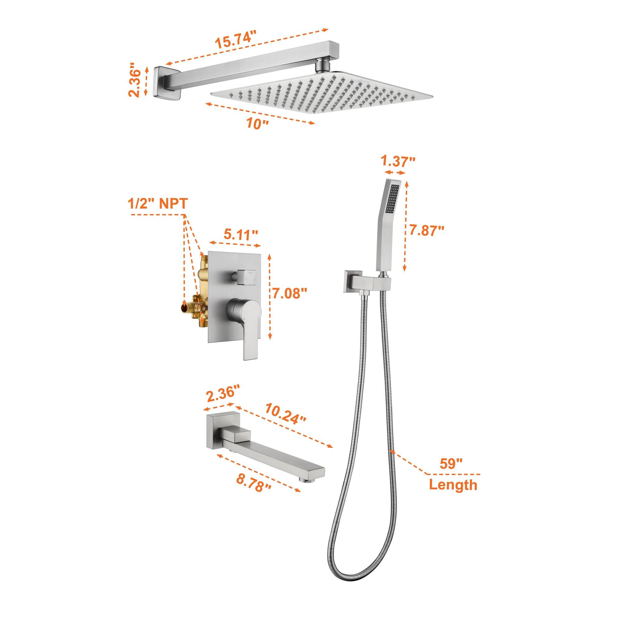 - 2.36"
- 15.74"
- 10"
- 1.37"
- 1/2" NPT
- 5.11"
- 7.87"
- 7.08"
- 2.36"
- 10.24"
- 8.78"
- 59" Length