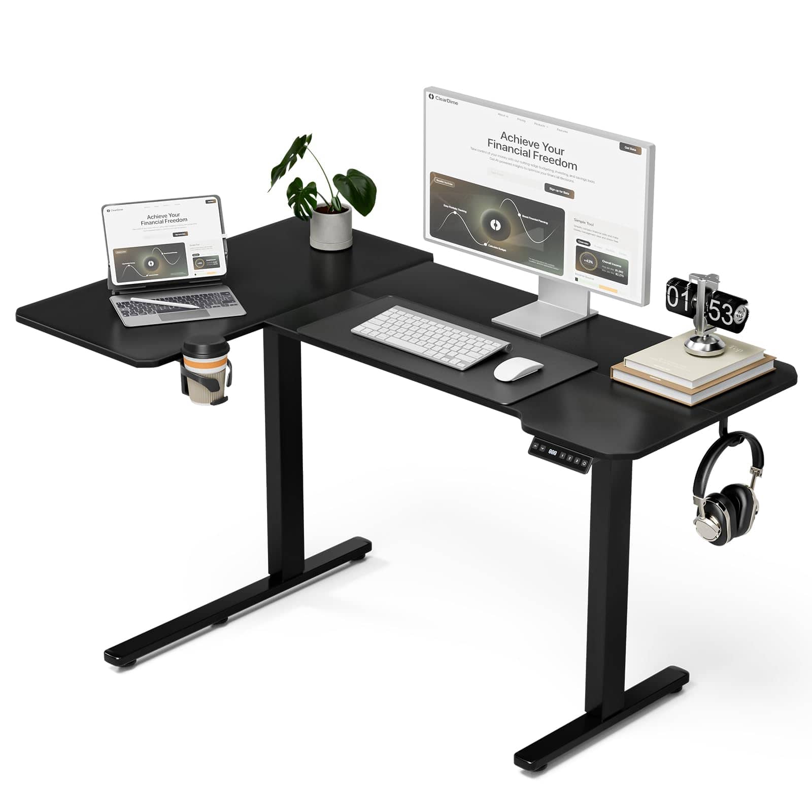 Hirose Alice - nch L Shaped Standing Desk Adjustable Height,Gaming Electric Corner Standing Desk, Sit Stand Computer Table - Black L-shaped 51 Inches