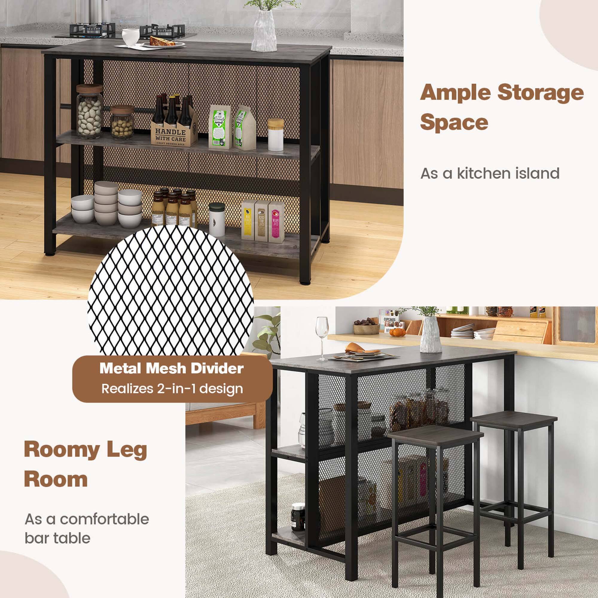 Ample Storage Space As a kitchen island, Realizes 2-in-1 design, Roomy Leg Room As a comfortable bar table.
