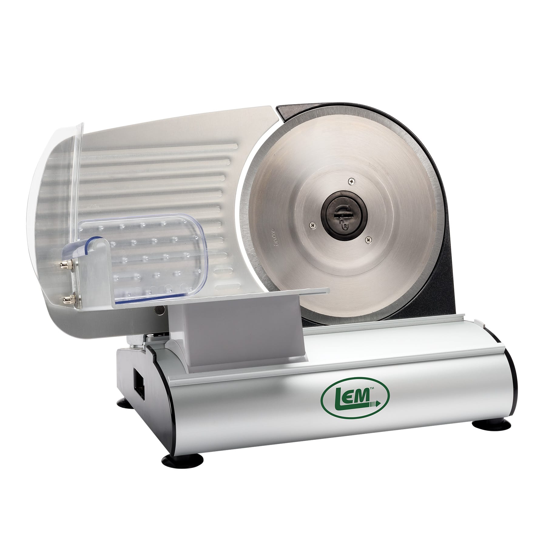 Angle. LEM Product - Mighty Bite 8 1/2" Meat Slicer - Aluminum.
