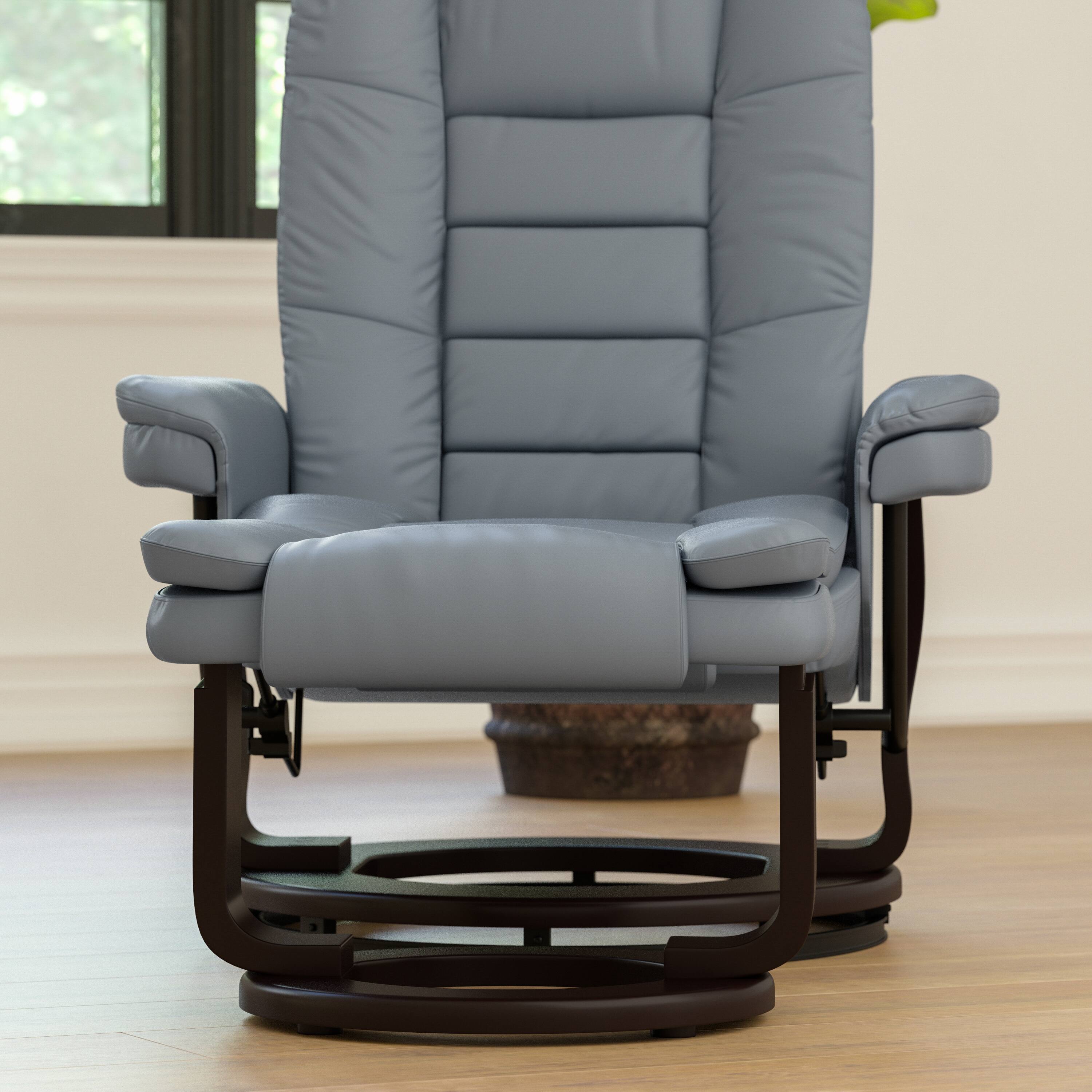 Alt View 3. Flash Furniture - Bali Contemporary Multi-Position Recliner with Horizontal Stitching and Ottoman with Swivel Mahogany Wood Base in Gray L - Gray.