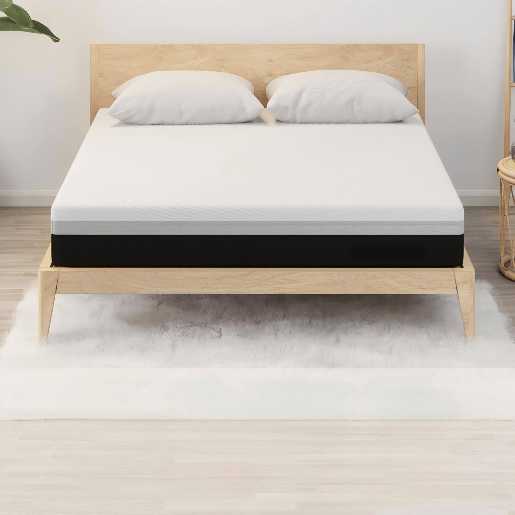 Front. Glintex - 12" Queen Hybrid Memory Foam Mattress, Cooling Pocket Springs, Medium Firm, Fiberglass-Free . - White.