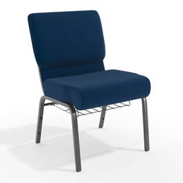 Emma + Oliver - 21"W Church/Reception Guest Chair with Communion Cup Book Rack - Navy Blue Fabric/Silver Vein Frame
