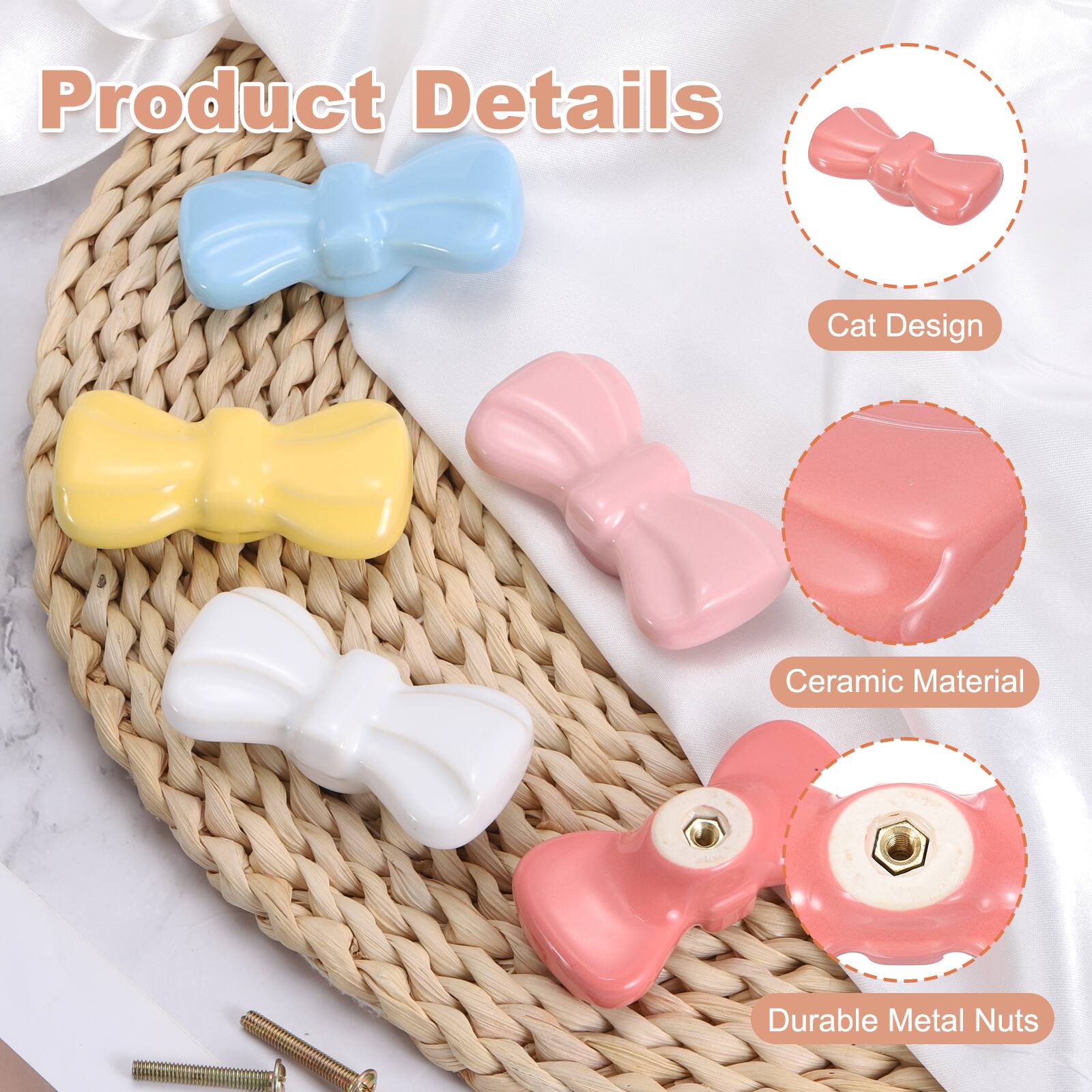Product Details  
Cat Design  
Ceramic Material  
Durable Metal Nuts