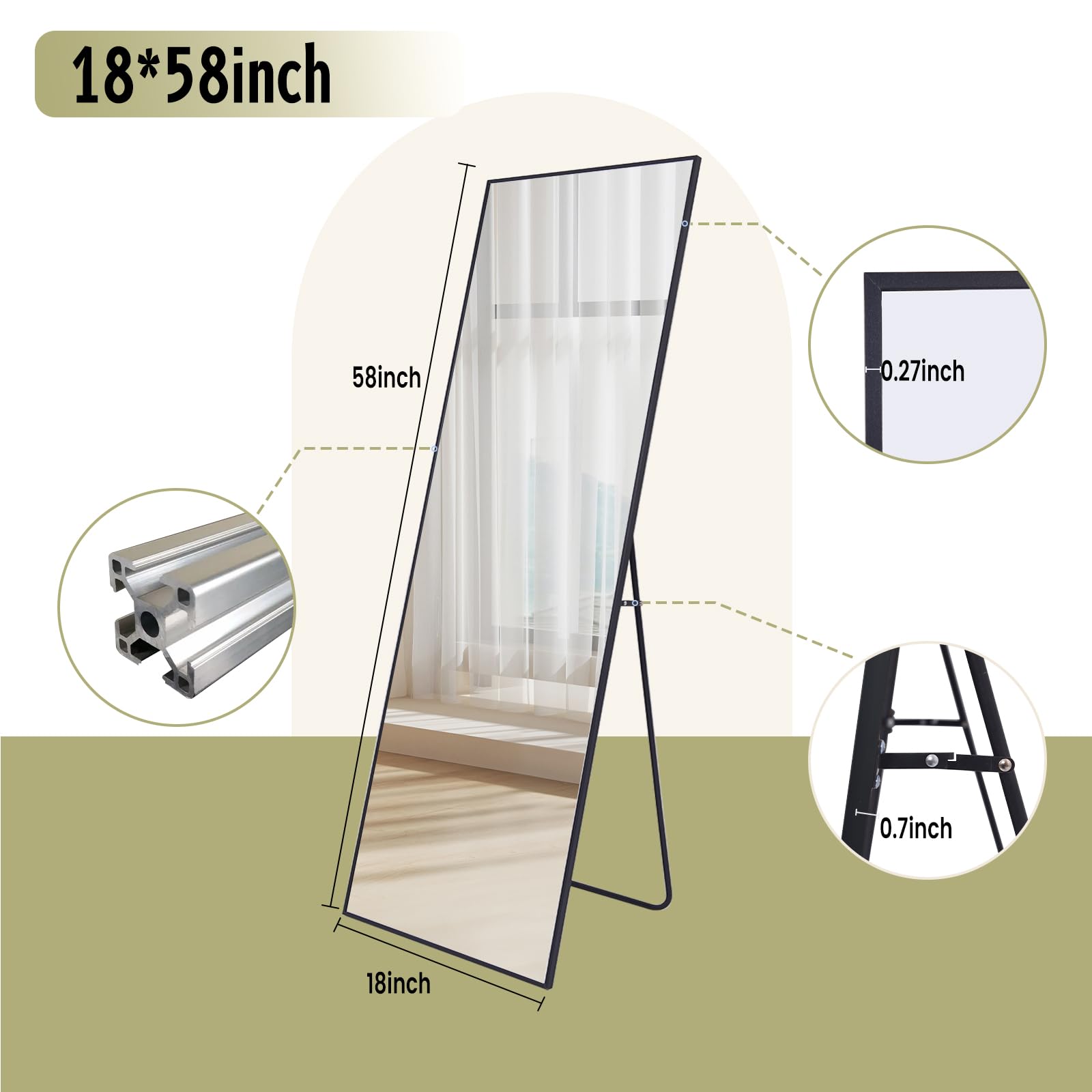 18*58 inch  
58 inch  
-0.27 inch  
0.7 inch  
18 inch