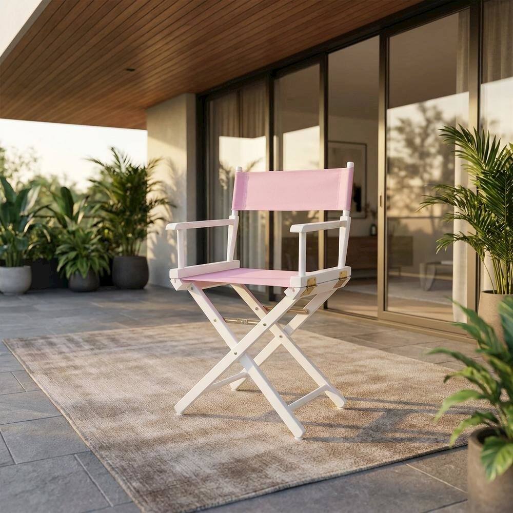 Alt View 4. FurniFact - Pink Director's Chair - WhiteFrame/Pink Canvas.