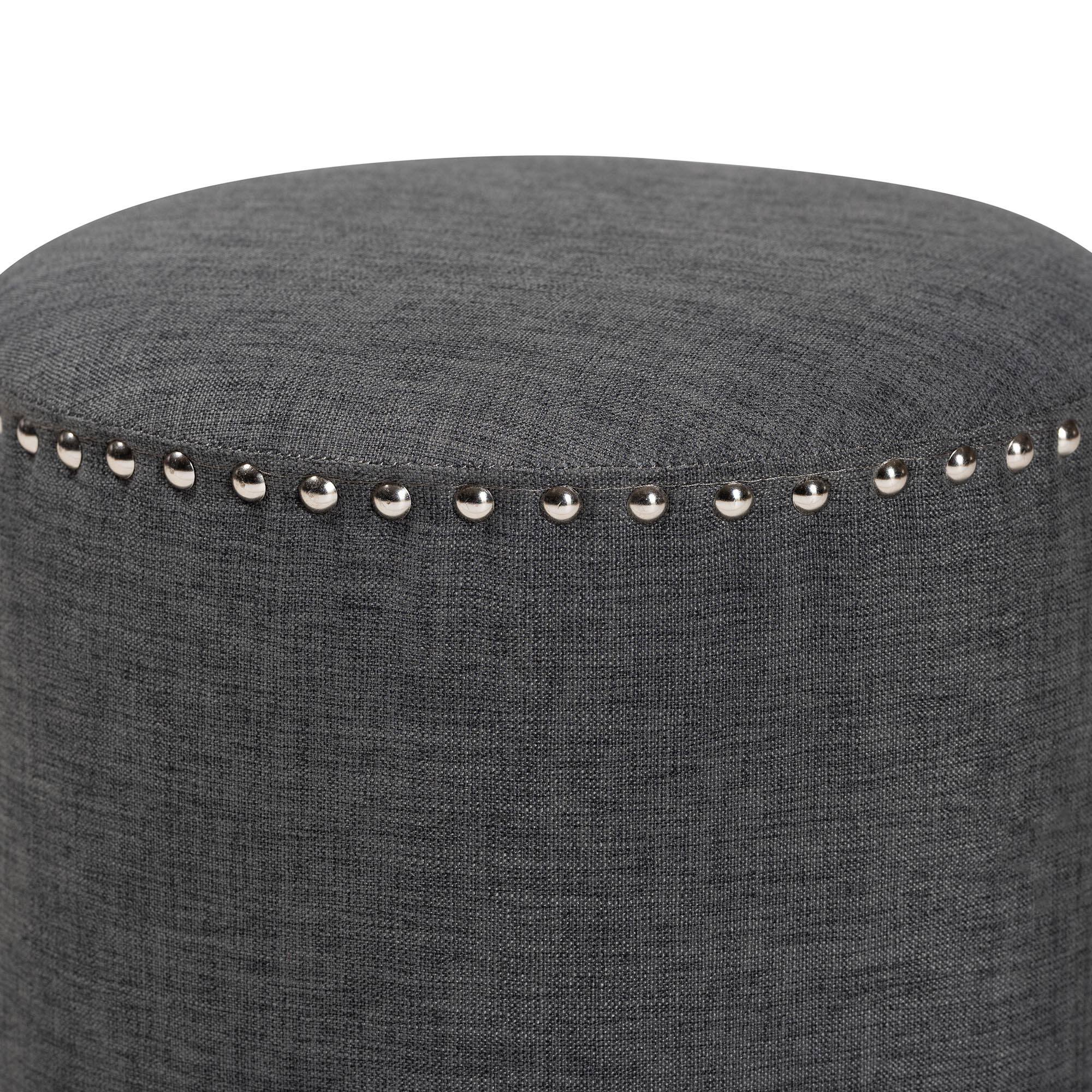 Angle. Baxton Studio - Rosine Modern and Contemporary Fabric Upholstered Nail Trim Ottoman - Grey.