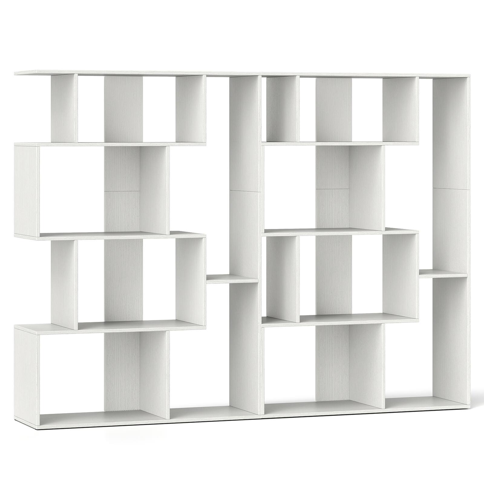 Alt View 5. Gymax - Gymax 2 PCS 47'' Open-back Geometric Bookshelf Free-standing Storage Shelf Unit White - White.