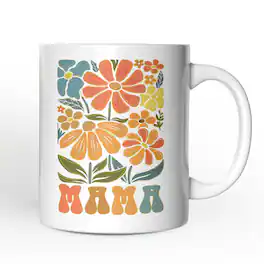 OrnamentallyYou - Boho Floral Mama Mug, Retro Color Flowers Gift for Mothers - White
