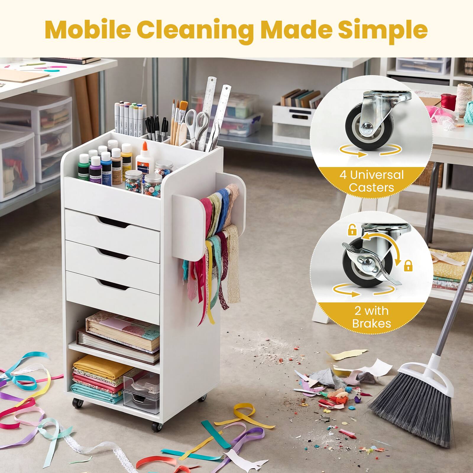 Mobile Cleaning Made Simple  
4 Universal Casters  
2 with Brakes