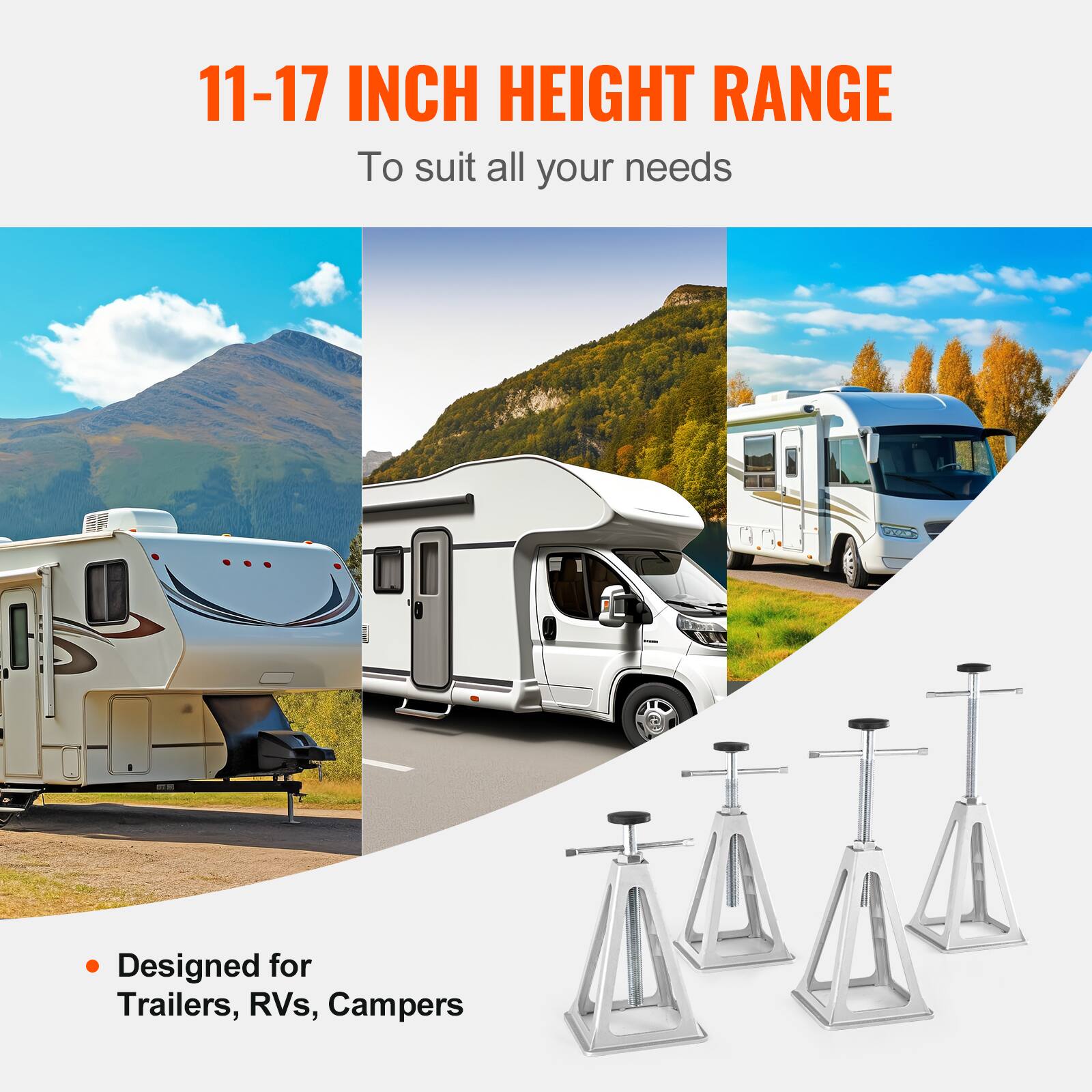 11-17 INCH HEIGHT RANGE  
To suit all your needs  

Designed for Trailers, RVs, Campers