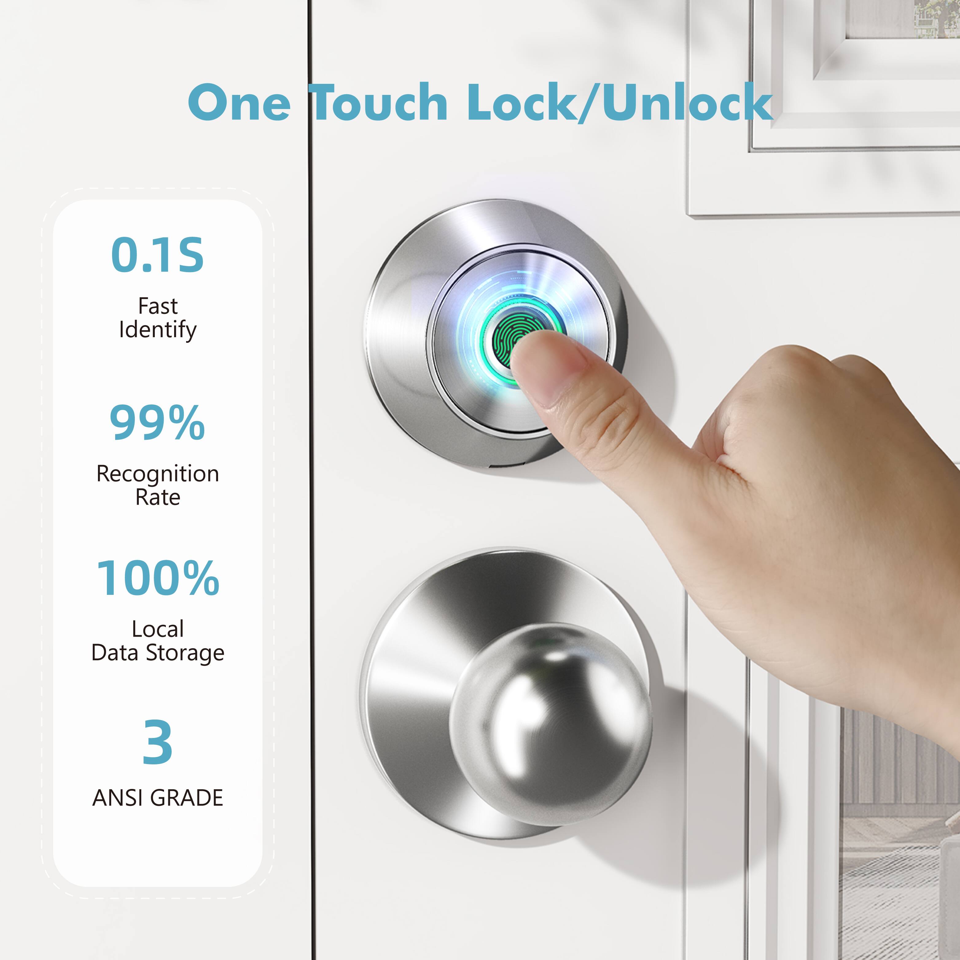One Touch Lock/Unlock

0.1S  
Fast Identify

99%  
Recognition Rate

100%  
Local Data Storage

3  
ANSI GRADE