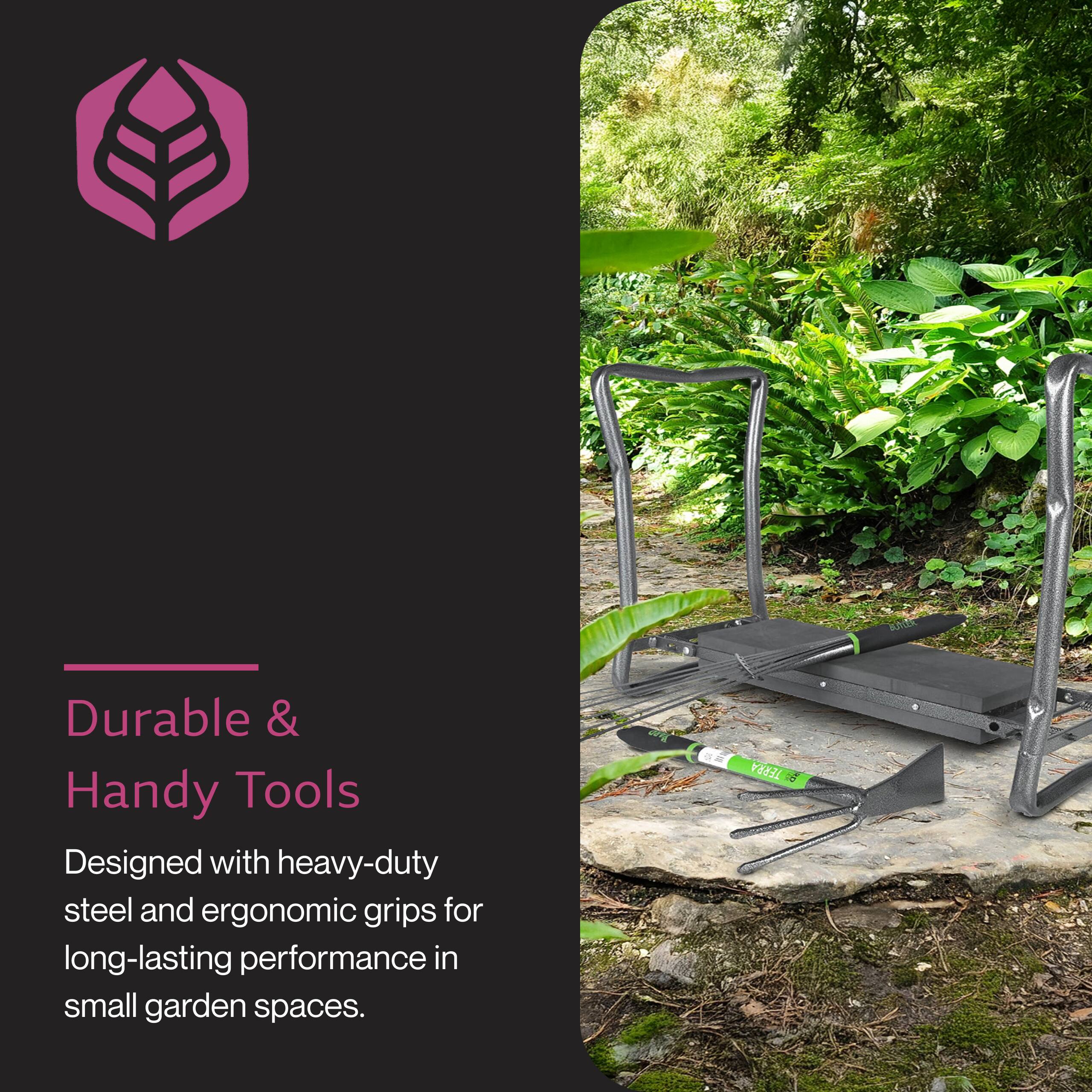 Durable & Handy Tools  
Designed with heavy-duty steel and ergonomic grips for long-lasting performance in small garden spaces.