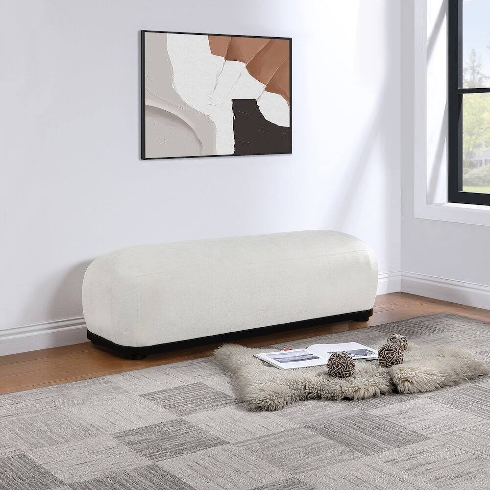 Alt View 1. Meridian Furniture - Calum Cream Chenille Fabric Bench - Beige.