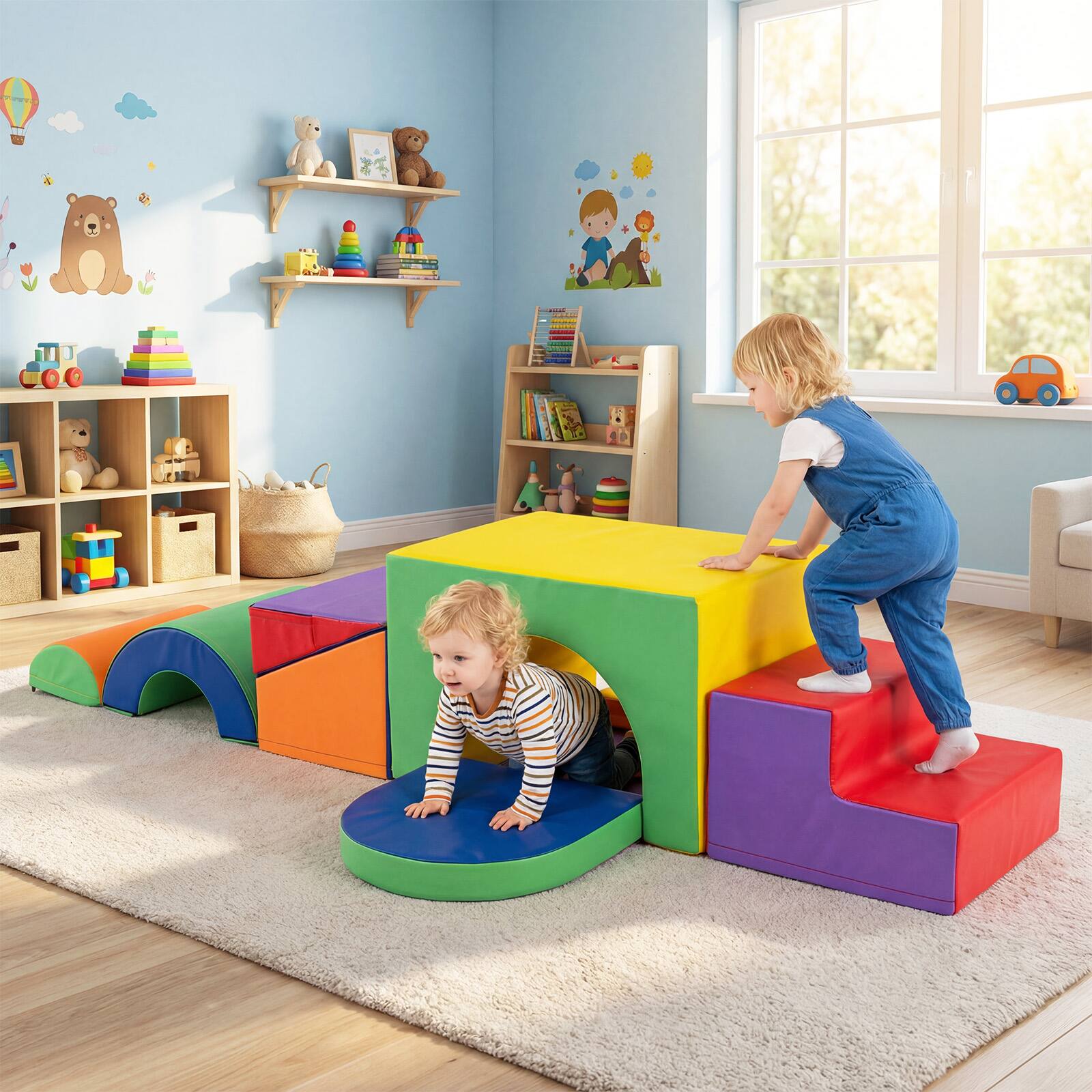 Alt View 1. Gymax - Gymax 7PCS Soft Foam Climbing Blocks Set w/Slide & Tunnel Waterproof & Easy to Clean - Multicolor.