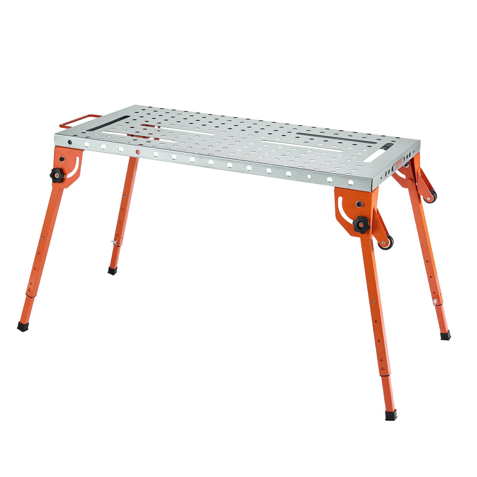 Alt View 5. VEVOR - Foldable Welding Table 44" x 21",500LBS Capacity Welding Workbench,4-Level Adjustable Height,Carbon Steel Work Bench - Orange.