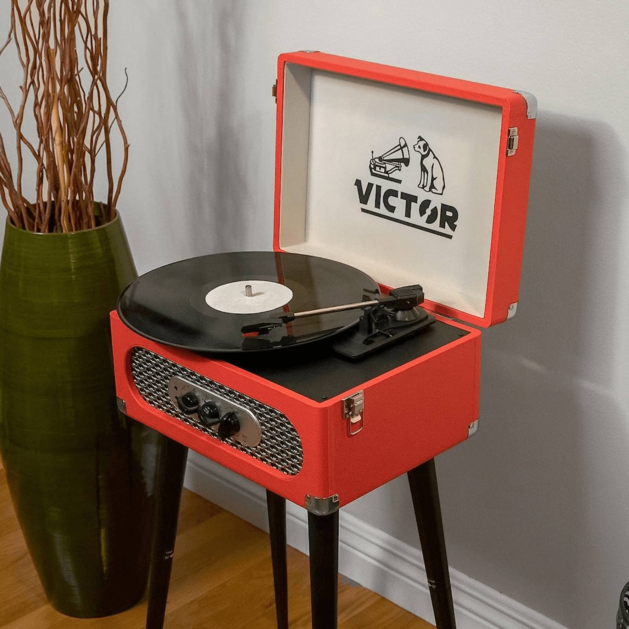 Alt View 2. Victor Audio - Andover 5-in-1 Music Center with Chair-Height Legs and Bluetooth Function - Red.
