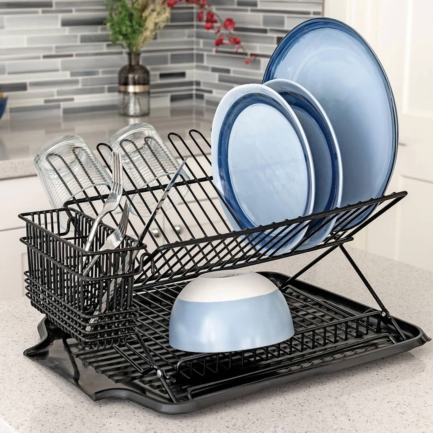 Left. Better Houseware - Better Houseware 1483/e Jr. Folding Dish Rack (black) - black.