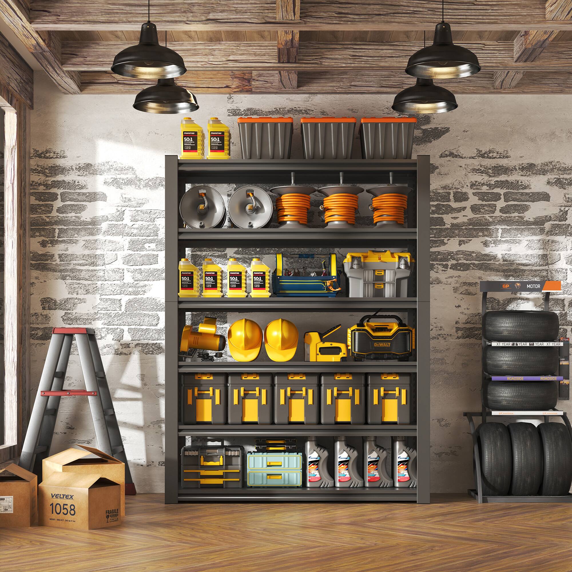 Anysun - 6-Tier Adjustable Solid Thickened Metal Storage Shelves, Easy Assembly - Black