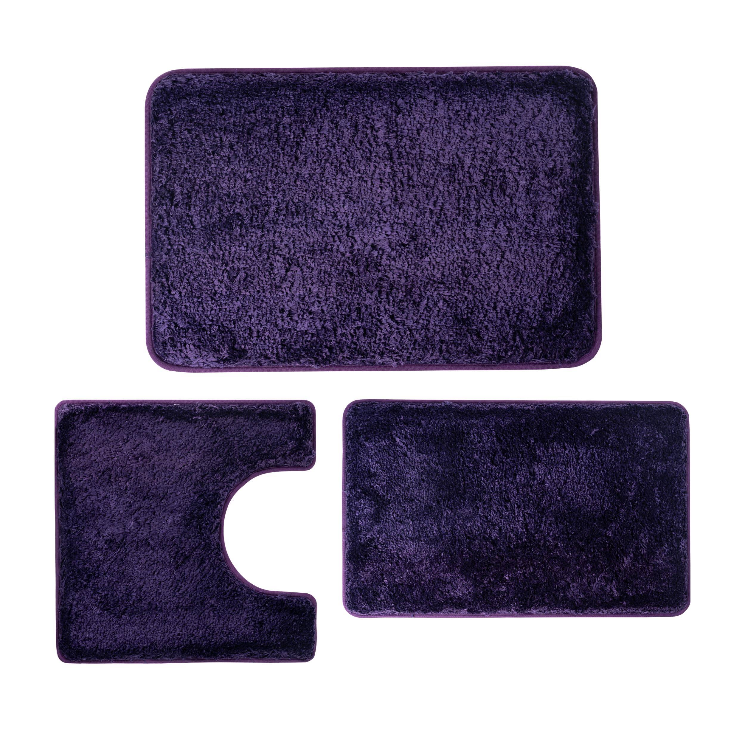 Front. Fabibe - 3 Pieces Luxury Bathroom Rug Set With U-shaped Toilet Non-slip Rubber Bottom Thick Microfiber Fluffy rugs the... - Purple.
