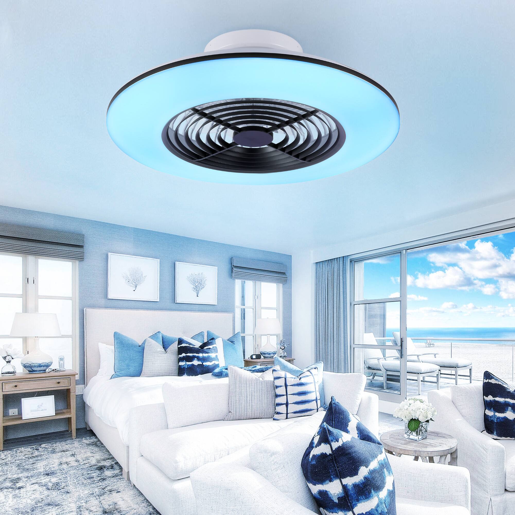 Alt View 5. Domanki - Domanki 24" Smart LED Bladeless Ceiling Fans with RGB Lights and Remote/APP, Low Profile Ceiling Fan with Light-Black - Black.