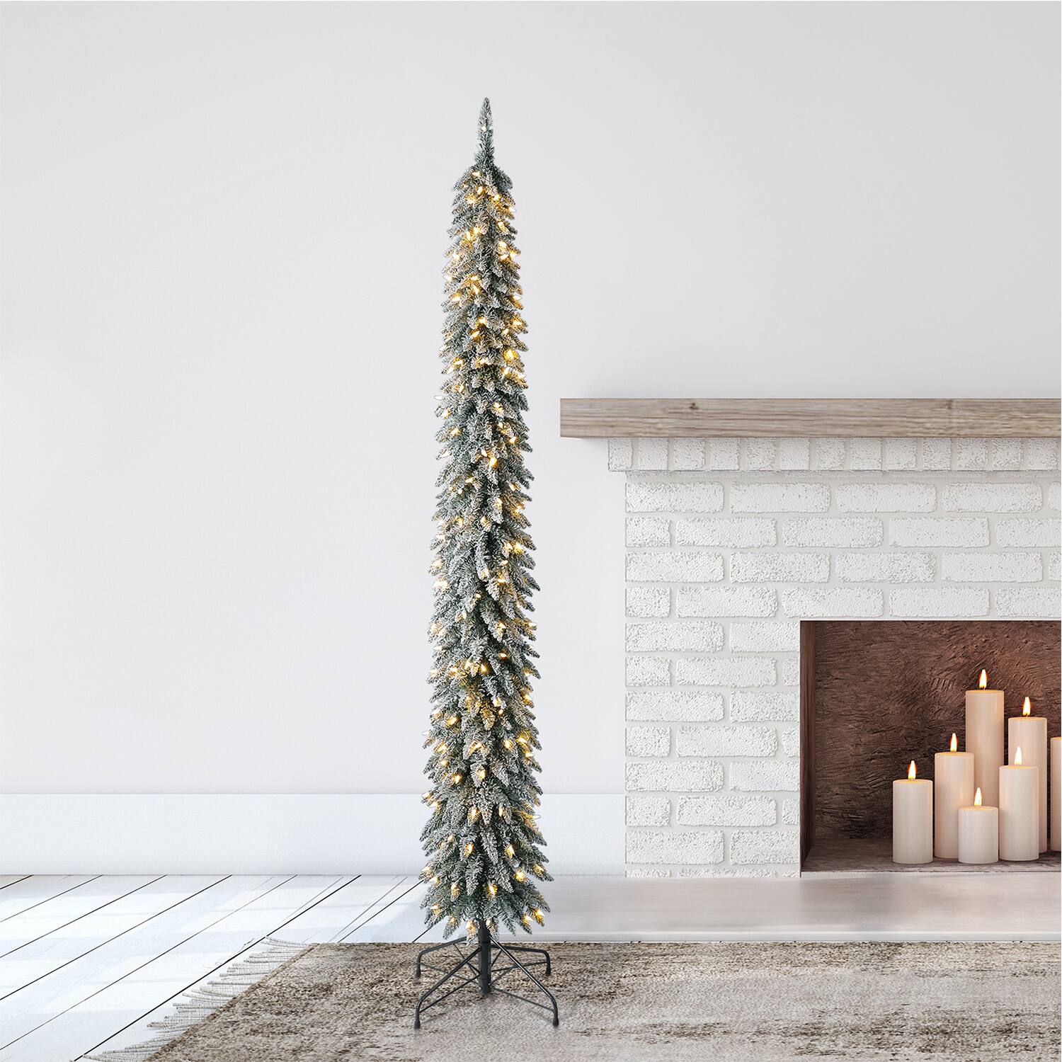 Alt View 1. Home Heritage - Home Heritage Albert 7' Flocked Pencil 200 LED Pre-Lit Artificial Christmas Tree - Green.