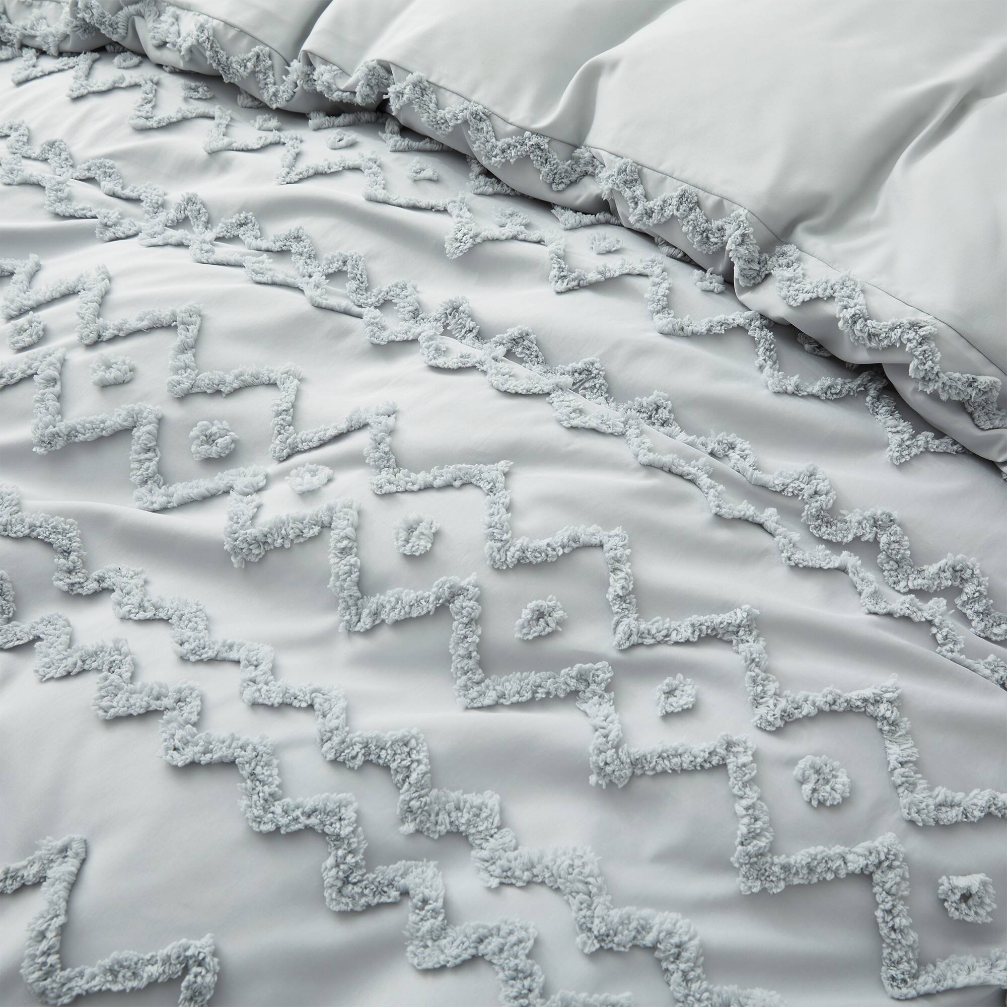 Back. Peace Nest - Peace Nest Microfiber Tufted Clipped Duvet Cover Set with Stripe Pattern - Geometric Light Gray.