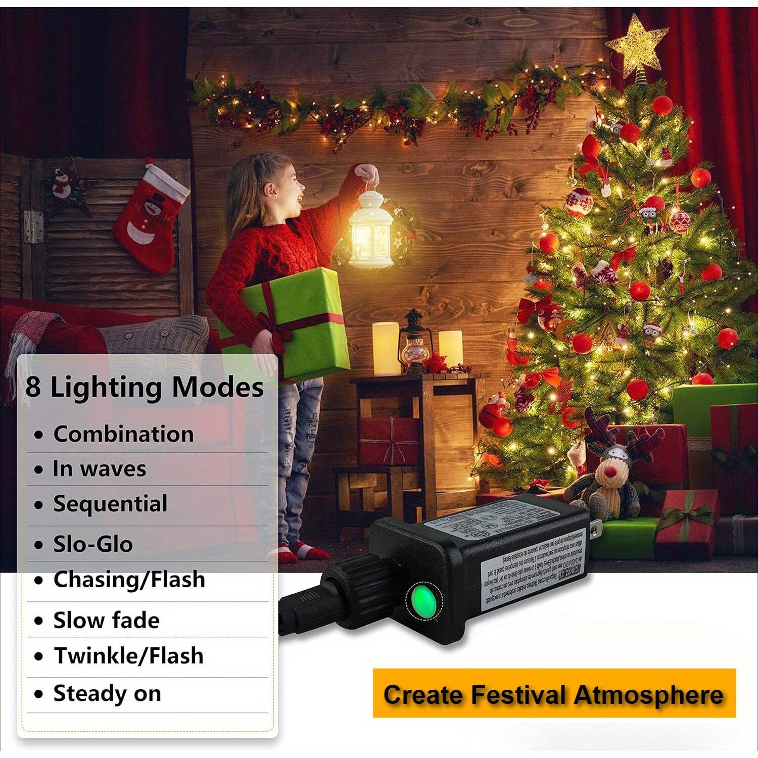 8 Lighting Modes  
- Combination  
- In waves  
- Sequential  
- Slo-Glo  
- Chasing/Flash  
- Slow fade  
- Twinkle/Flash  
- Steady on  

Create Festival Atmosphere