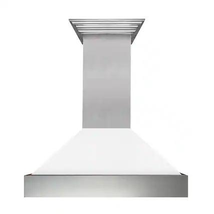Front. ZLINE - ZLINE 30 in. Ducted Satin Stainless Steel Wall Mount Range Hood with White Matte Shell - Silver.