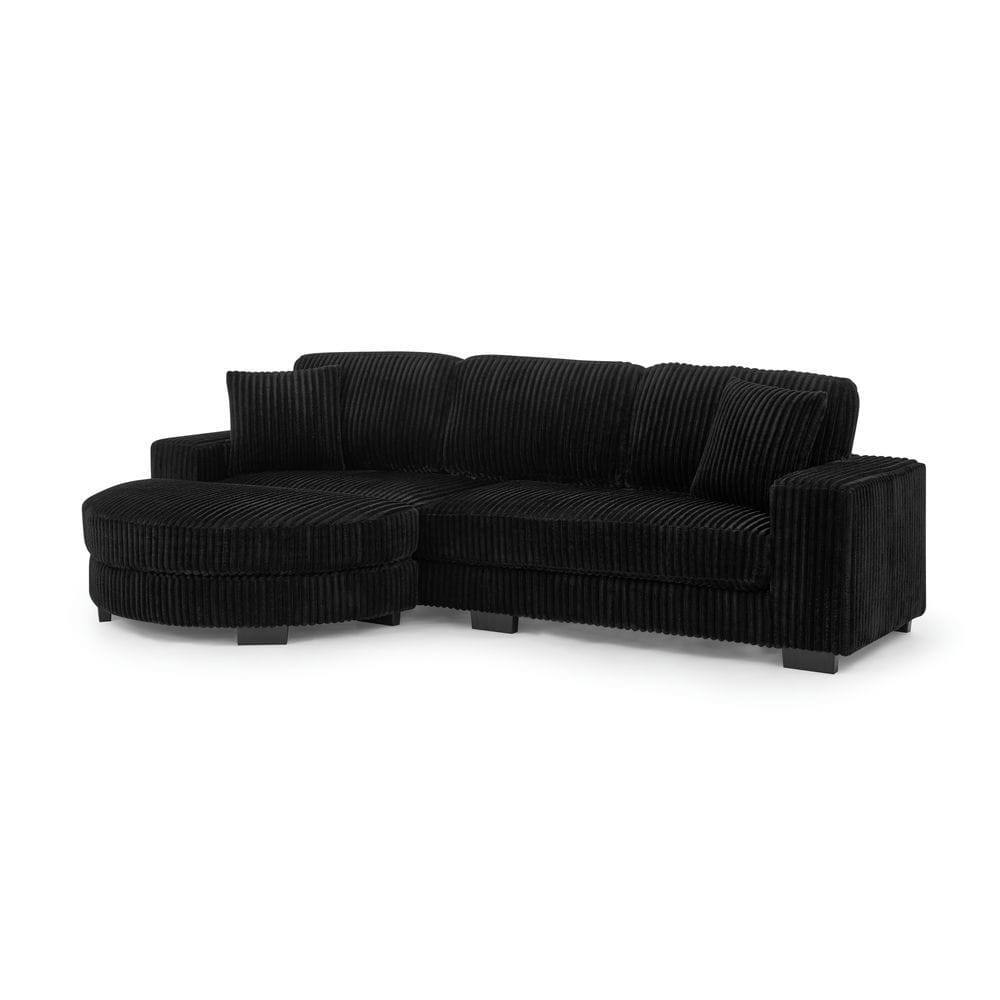 Alt View 2. Kadyn - Modular Sleeper Sectional with Ottoman, L-Shaped Corduroy Sofa with Tufted Upholstery, Black - Black.