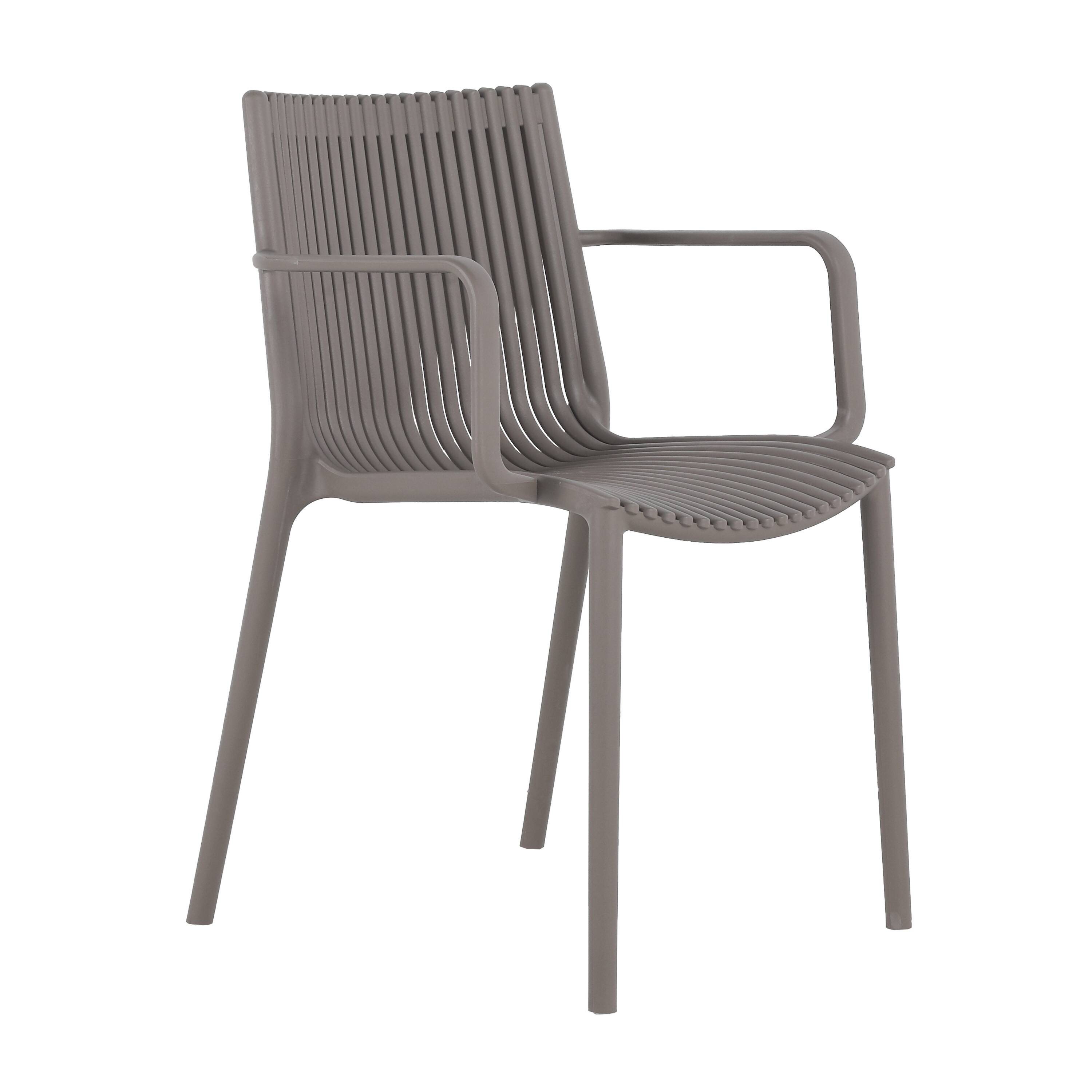 Front. Mondawe - 4pcs Modern Stackable PP Plastic Armchair - Grey.