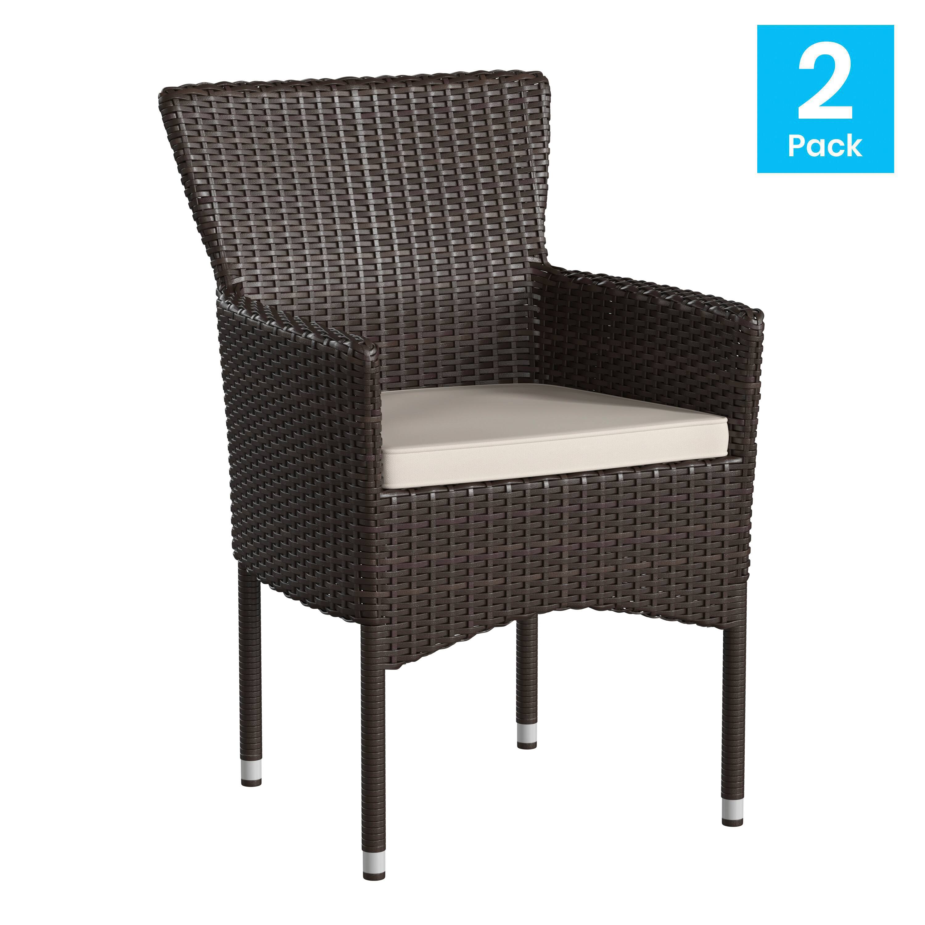 Alt View 1. Emma + Oliver - Ina Set of 2 Modern Wicker Patio Chairs with Removable Cushions for Indoor and Outdoor Use - Espresso/Cream.