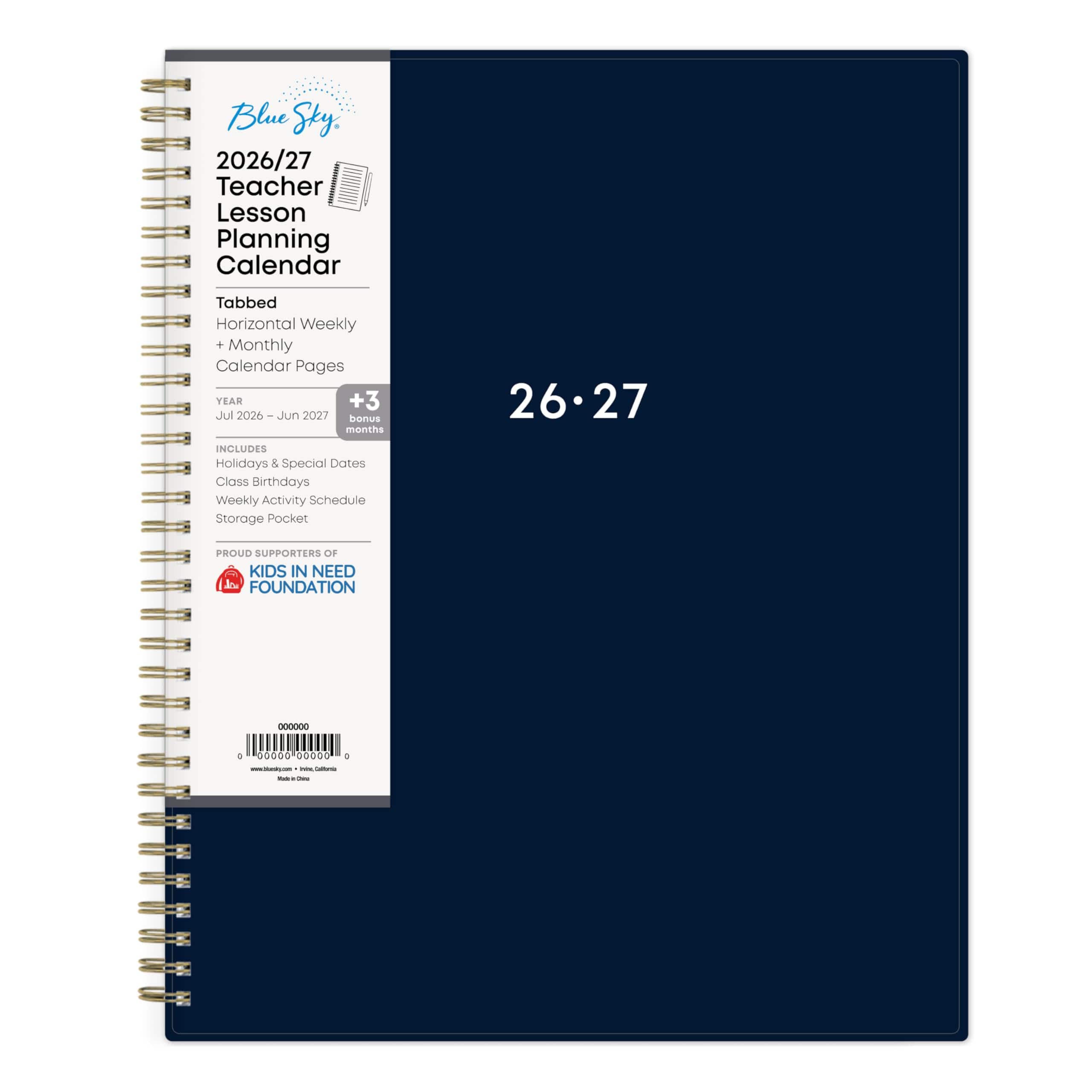 Blue Sky - 2026-2027 Weekly & Monthly Academic Planner, 8.5"x11", Solid Navy